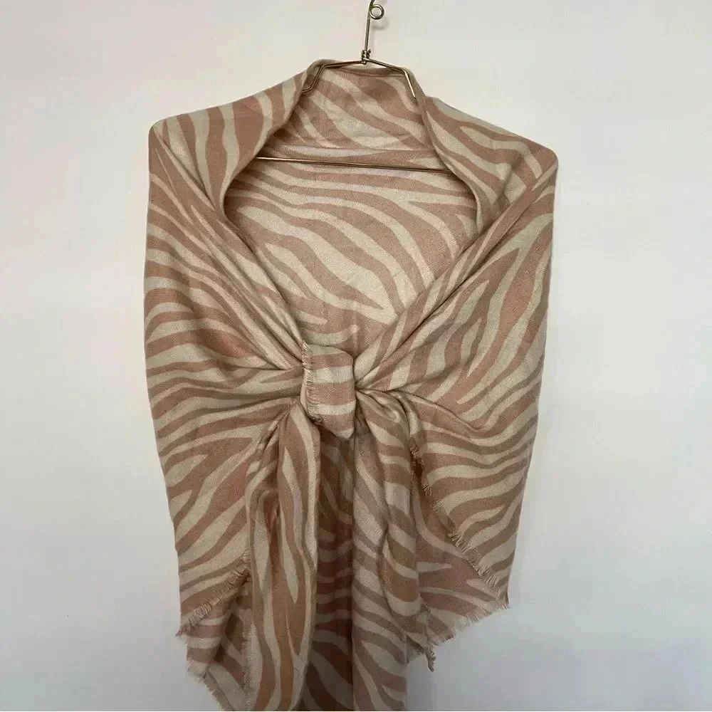 INC International Concepts Triangle Zebra Print Scarf Wrap Natural Beige Mocha